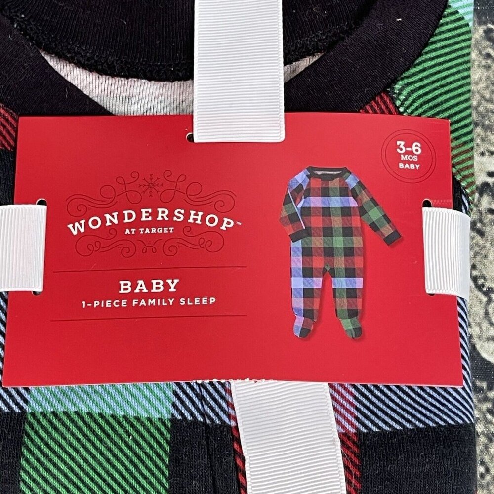 Wondershop Baby 3-6 Months 1 Piece Zip Family Sleep Black Red Green Plaid - Picture 3 of 8